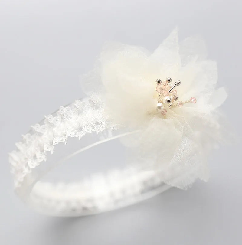 Handmade flower baby hair band in pink, beige, white, blue or green, 32cm 38cm or 40cm