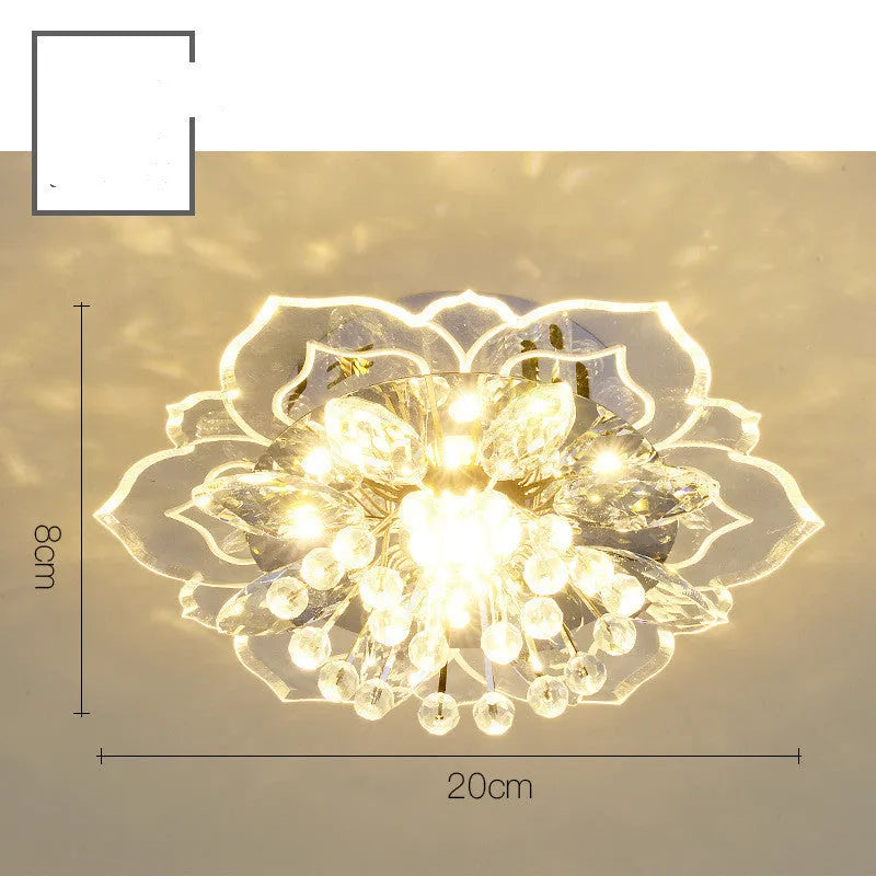 Modern crystal ceiling lamp with flower-shaped shade showing concealed and exposed installation options