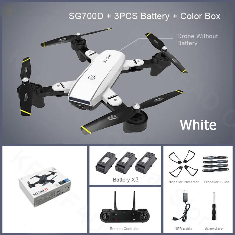Quadrocopter drone with dual cameras, 4K optical flow, 50x zoom, ABS body, Black or White, 1080P 4K 720P options
