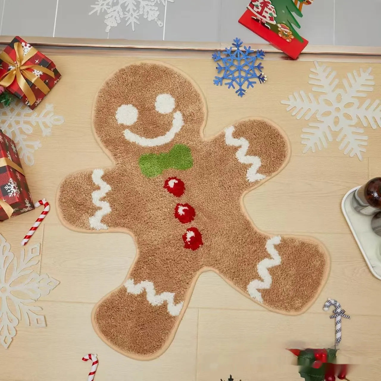 Christmas themed irregular shape hallway mat with festive patterns and anti-slip bottom options