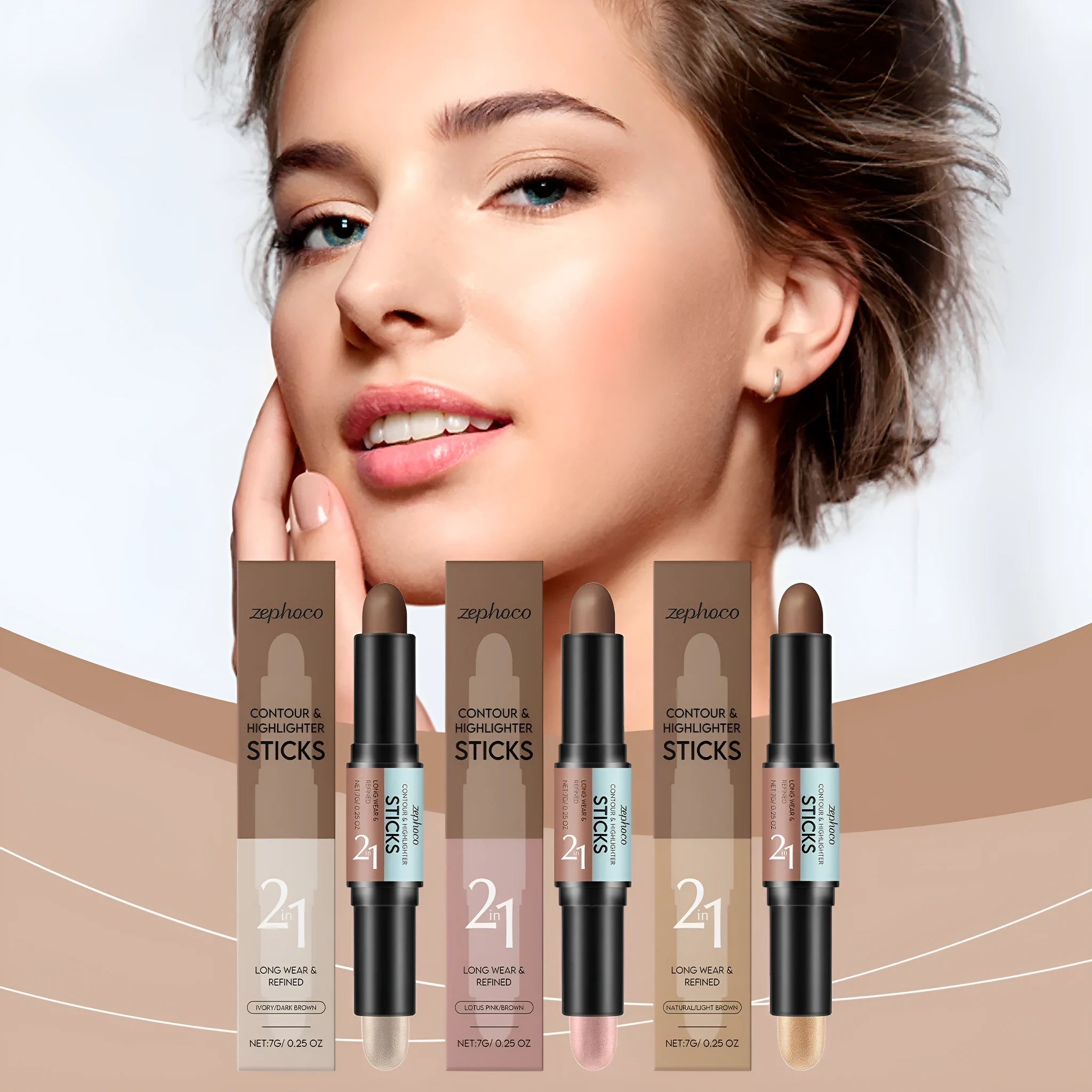 2-in-1 highlighter makeup pencil for brow outlining and repair in three brown shades