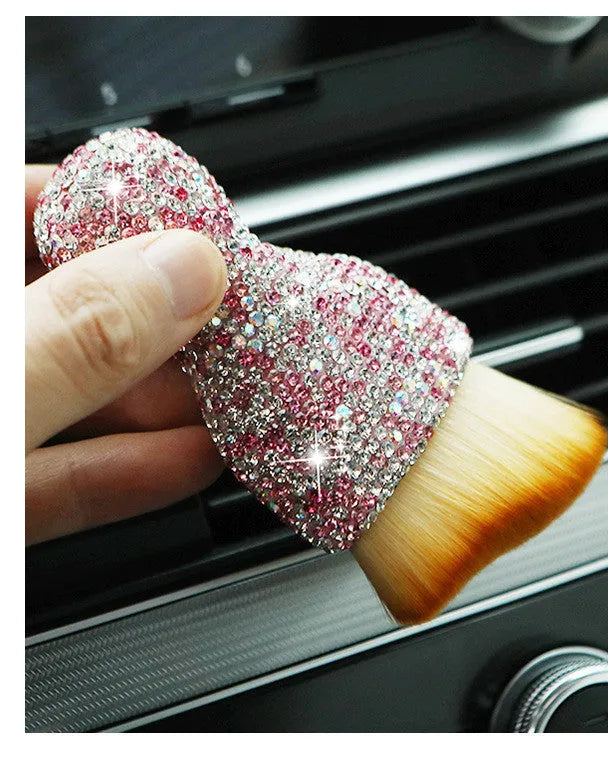Soft PVC car interior cleaning brush in white, pink, and black colours, shown with size scale.