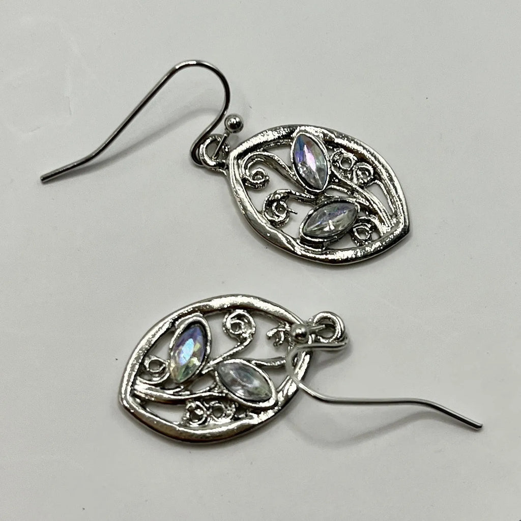 Silver leaves design earrings with embedded colourful moonstone gemstone for women