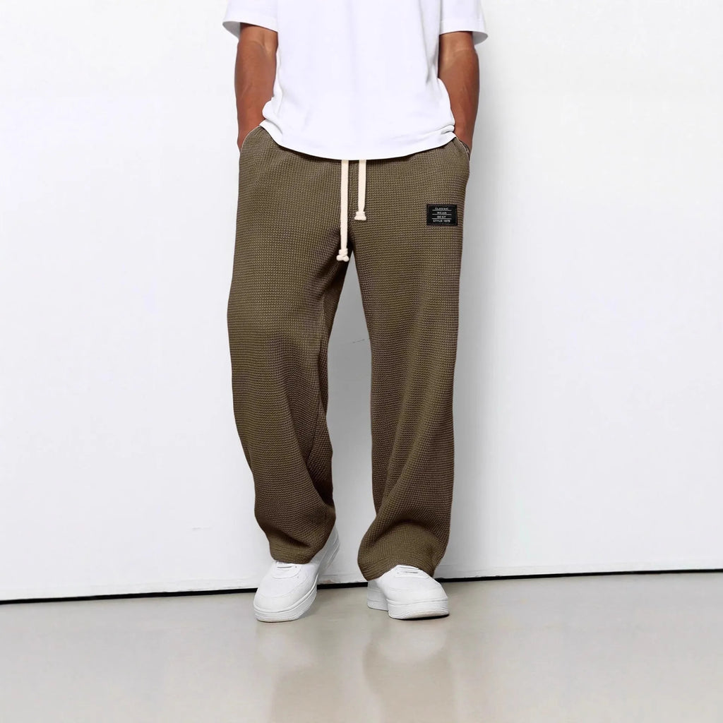 Men's loose straight-leg polyester waffle casual sports trousers, mid-high waist, eight colours, autumn