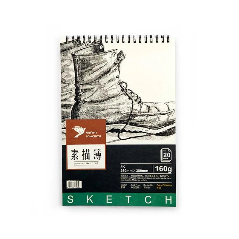 Blank A4 drawing sketch book showing coil binding and heavy-weight white paper for artwork.