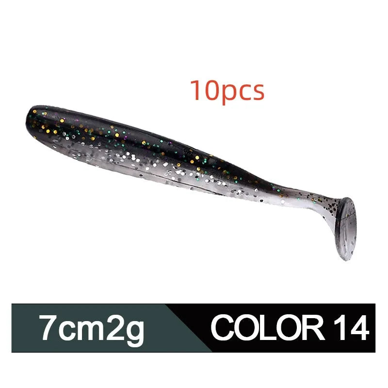 Two-tone soft worm fishing lure with T-tail measuring 7cm for mandarin fish and topmouth culter