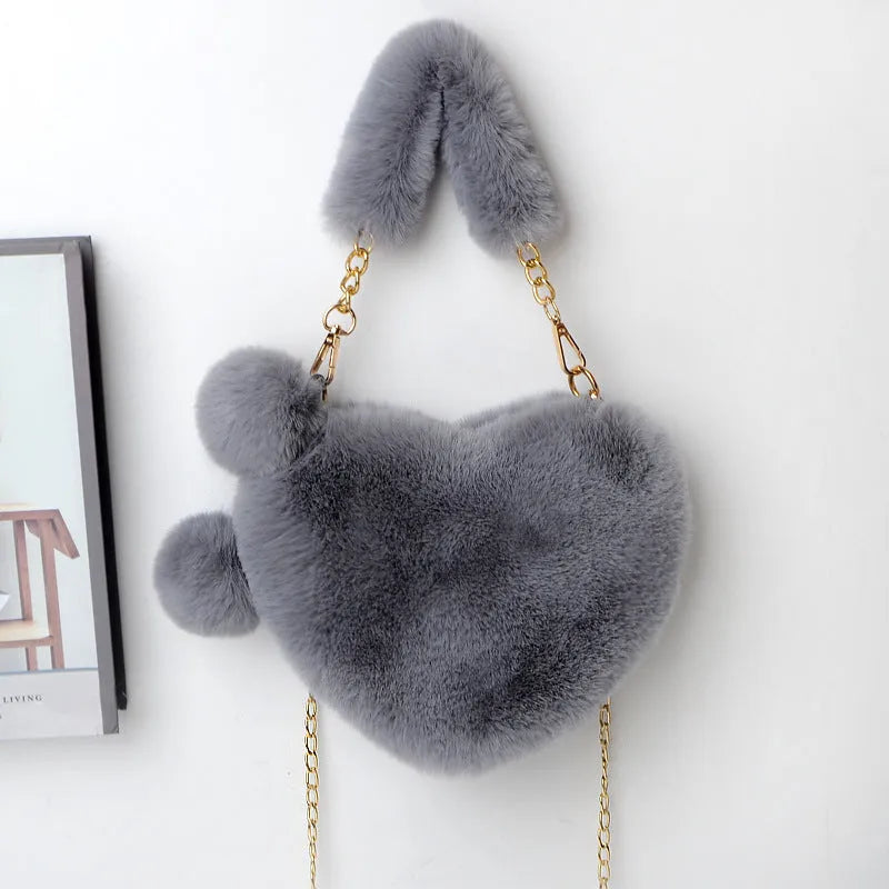 Love Bags soft plush heart-shaped handbag for women with detachable shoulder strap