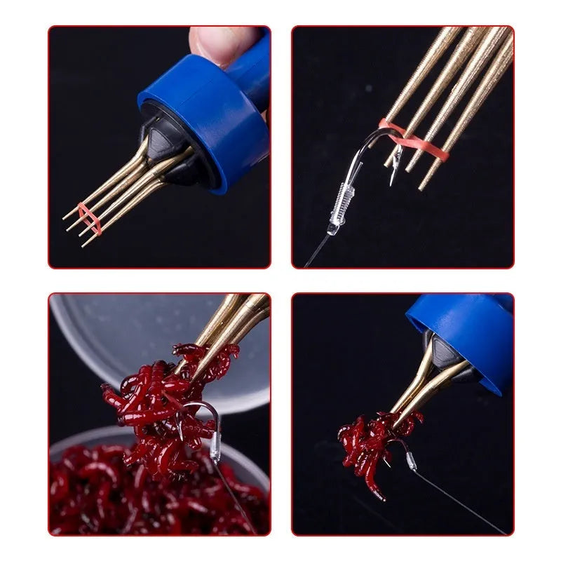 ABS bloodworm clip in boutique red and blue with rubber bands 1.5 x 3 for live bait fishing
