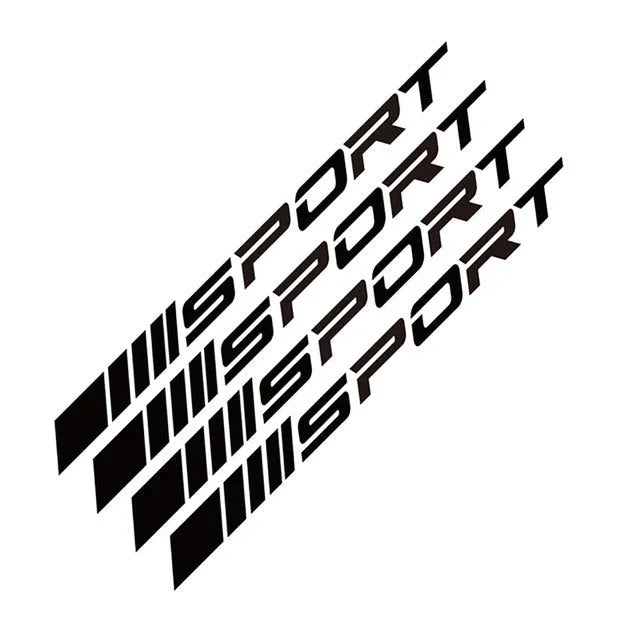 Car rim stickers in black, red and white colours with sports design for wheel decoration