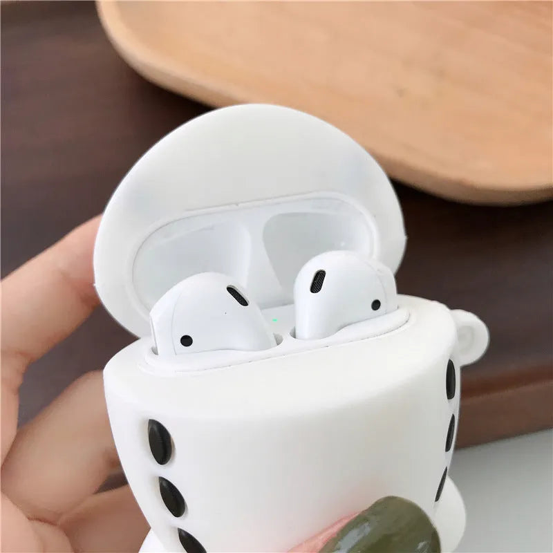 AirPods silicone protective case with cartoon aircraft headset design and keychain hook