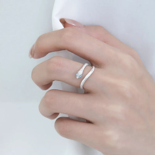 Adjustable opening silver electroplated snake design ring in platinum white gold colour for women