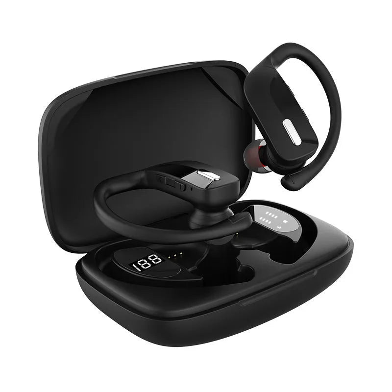 LED digital display Bluetooth 5.0 hanging ear wireless headset in T16 black and T17 black
