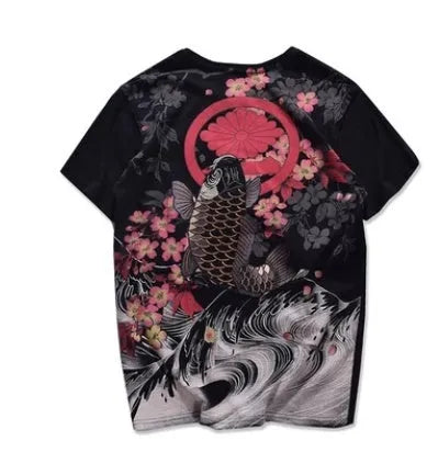 Squid pattern casual cotton T-shirt in white with a black squid graphic print