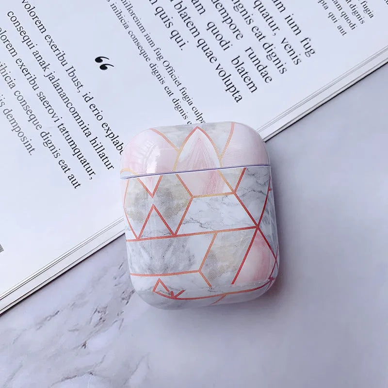 White marble pattern hard PC protective cover for Apple AirPods charging case.