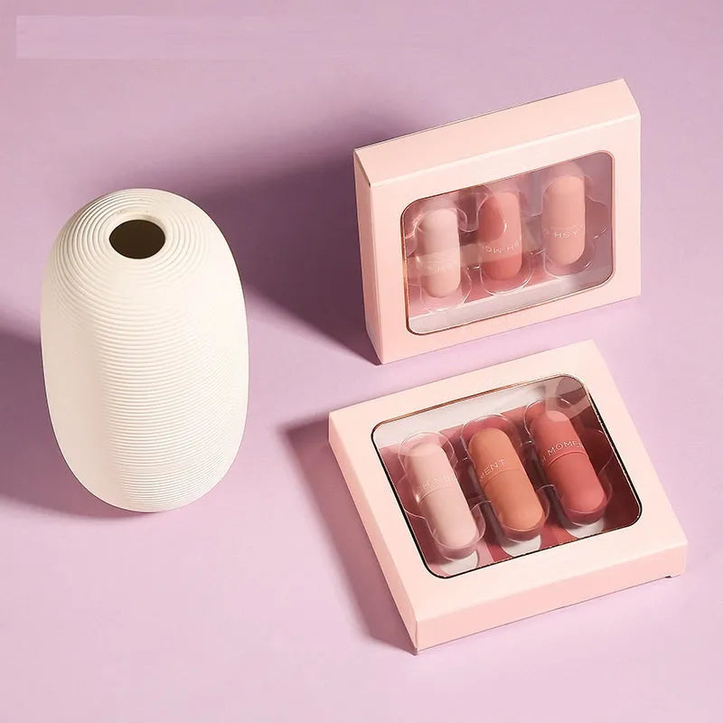 Mini capsule lip lacquer trio in mirror glass, matte, and velvet finishes, 3.5g x 3 pieces