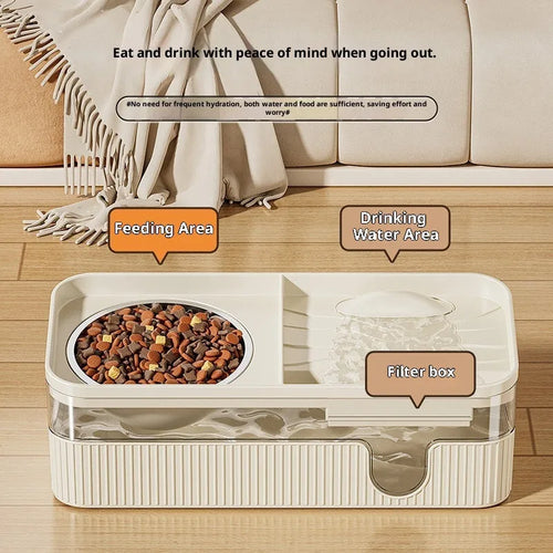Automatic filtration and circulation cat water dispenser in cream colour with PP and stainless steel bowl