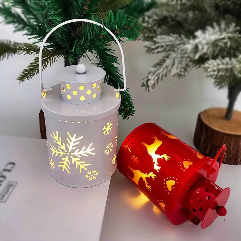 LED electronic candle lantern with wrought iron Nordic style, flickering light, available in white green red