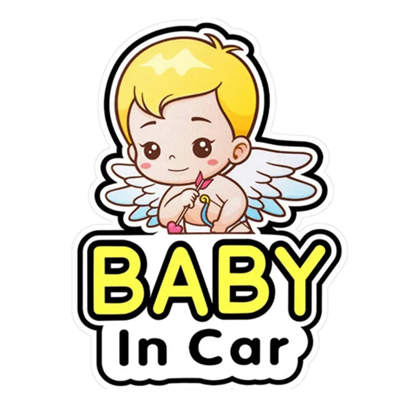 Baby on Board reflective car stickers showing baby and bottle designs in PET material for vehicle safety
