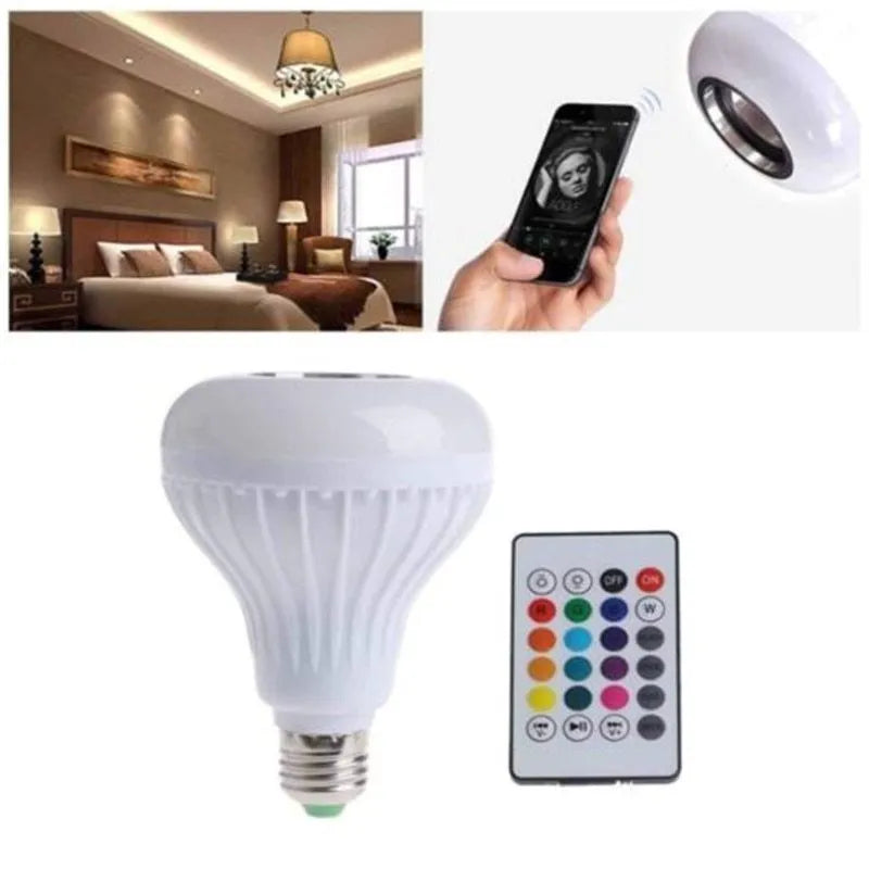White E27 LED Bluetooth speaker bulb with remote control for 16 RGB colours