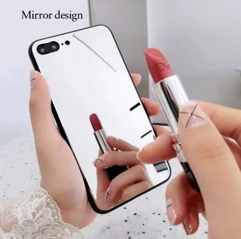 Black compatible iPhone case with integrated mirror for iPhone X, 7 Plus, and 8 Plus models.