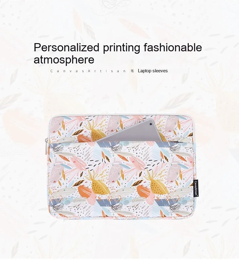 White waterproof PU leather laptop inner sleeve for 14 inch computers with anti-seismic padding.