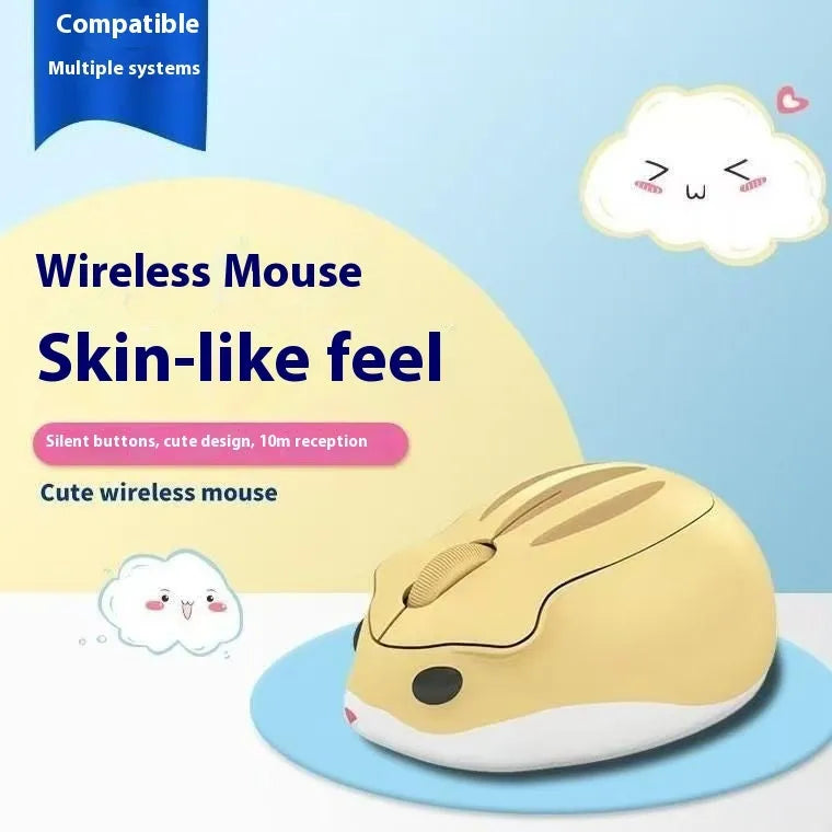 Hamster wireless Bluetooth mute mouse in yellow, pink and grey colour options showing compact design