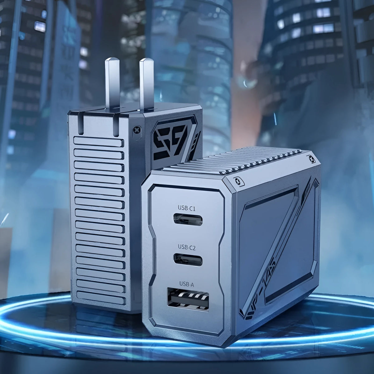 65W gallium nitride charger with foldable pins, Type-C output, tarnish colour, ABS PC casing