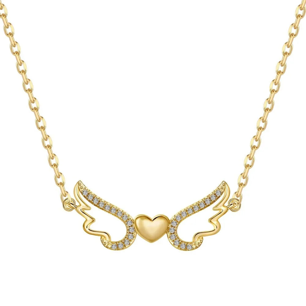 Women's 925 silver hollow-out wings love necklace on display