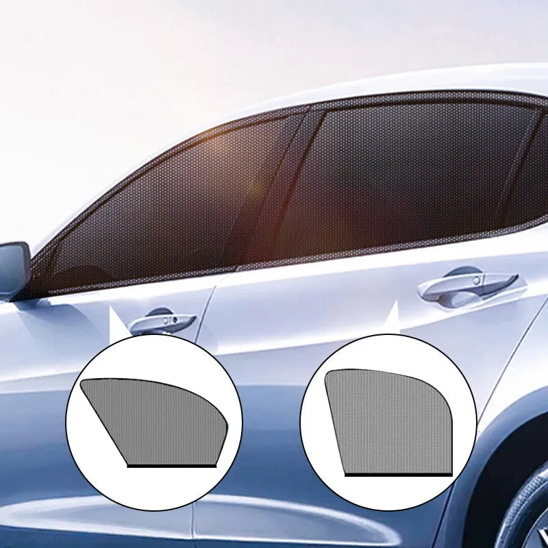 Car side window sunshade mesh screen on car door window, non-woven fabric, elastic strip installation.