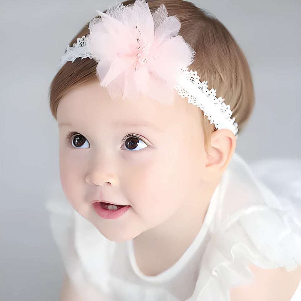 Handmade flower baby hair band in pink, beige, white, blue or green, 32cm 38cm or 40cm