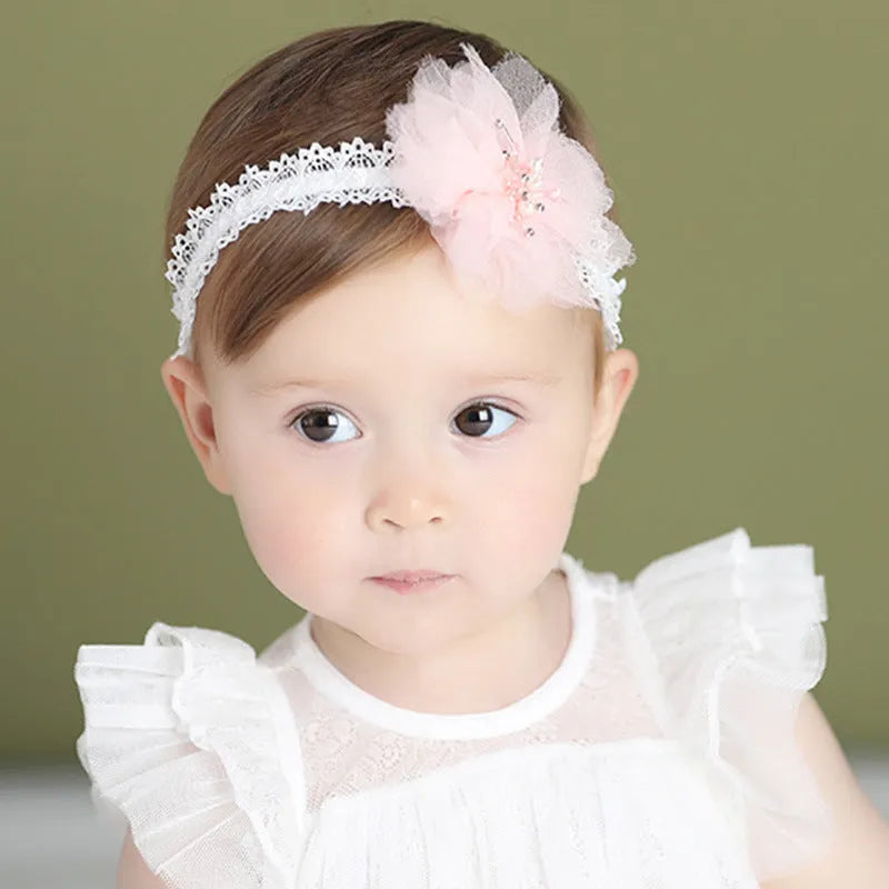 Handmade flower baby hair band in pink, beige, white, blue or green, 32cm 38cm or 40cm