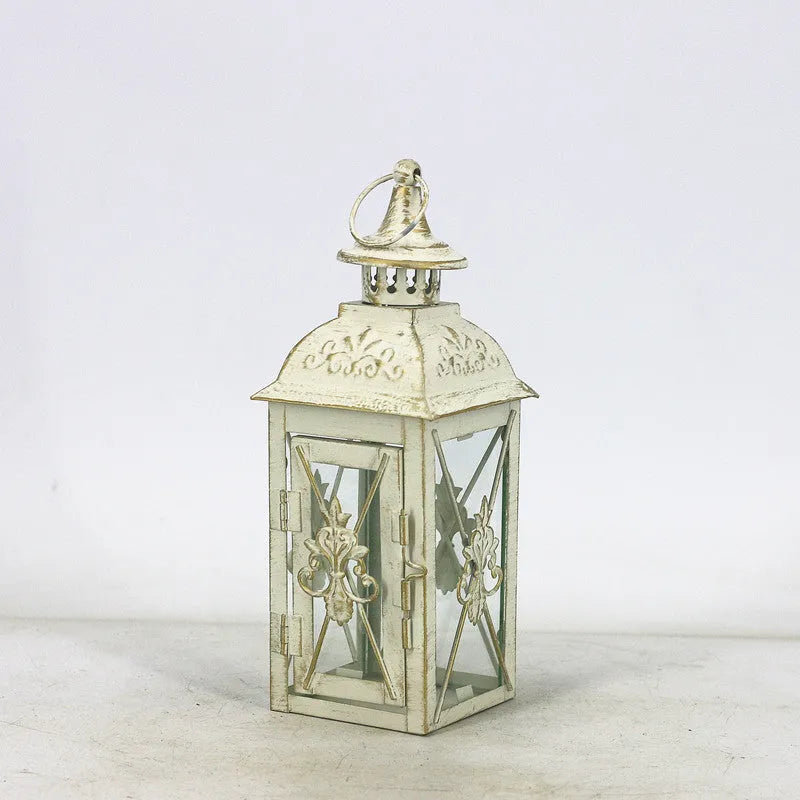European style wrought iron floor-standing storm lantern with tempered glass panels in black or white finish