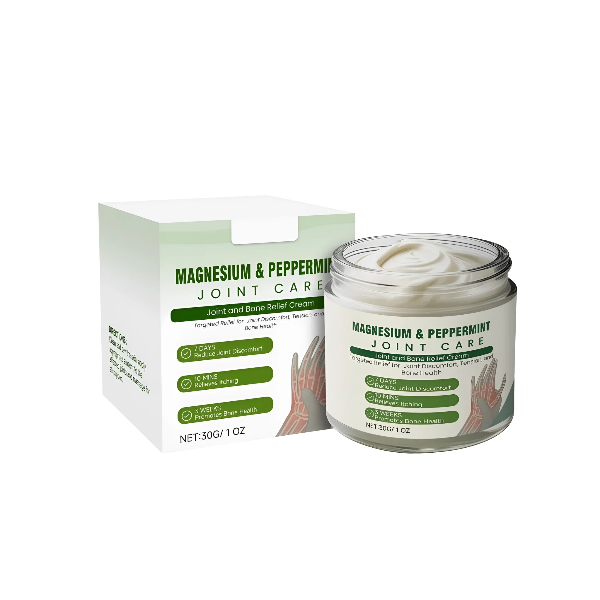 30g tube of joint and bone relief cream with mint, arnica, and turmeric ingredients