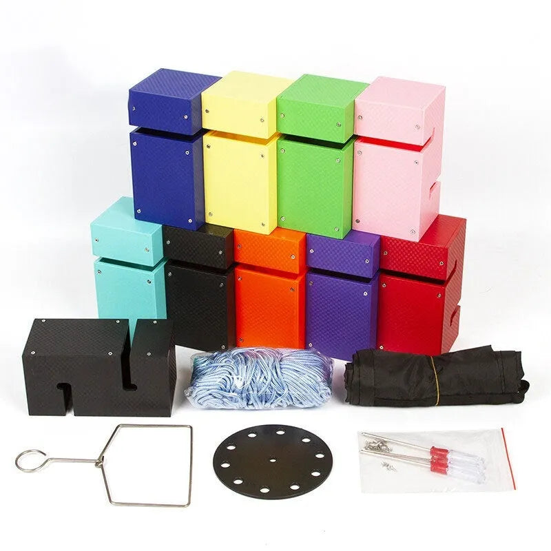Outdoor team building tower block challenge set with pull ropes and ABS plastic components