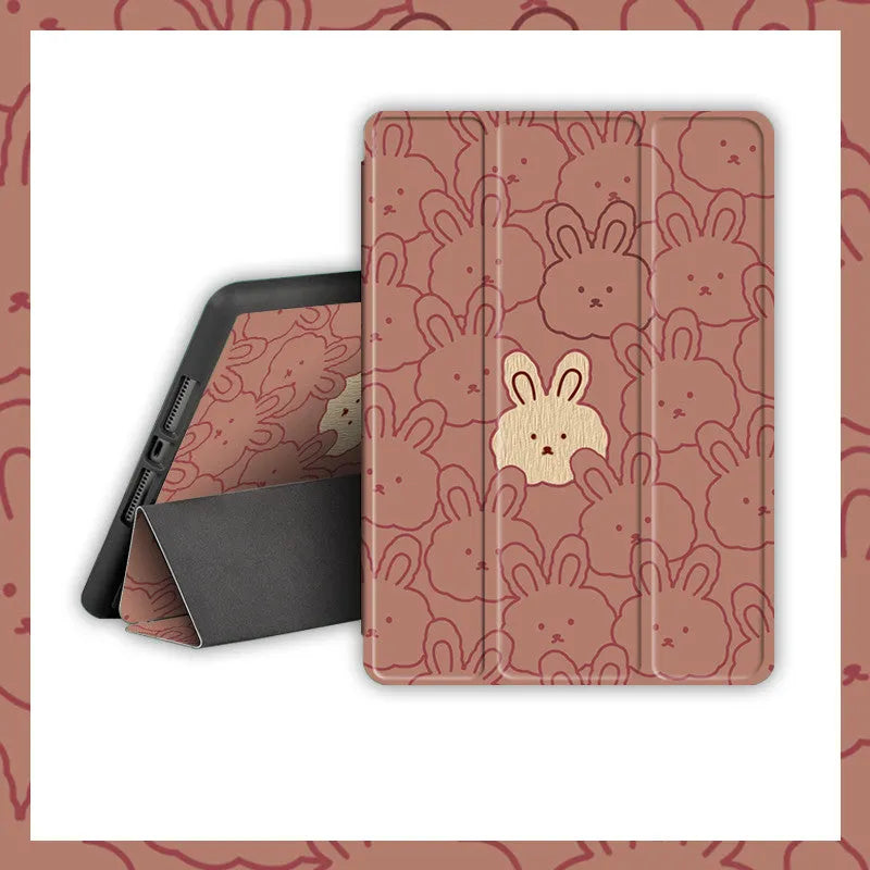 Cartoon cute rabbit silicone iPad case book airbag transparent frame for iPad Pro 11 inch in pink with rabbit print