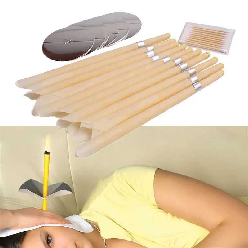 Natural beeswax ear candle 23.5cm with conical design for ear wax removal and aromatherapy.