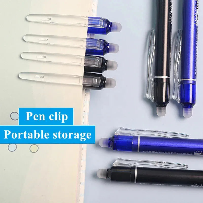 Erasable 0.5mm gel pen with plastic shell and stainless steel nib for school writing
