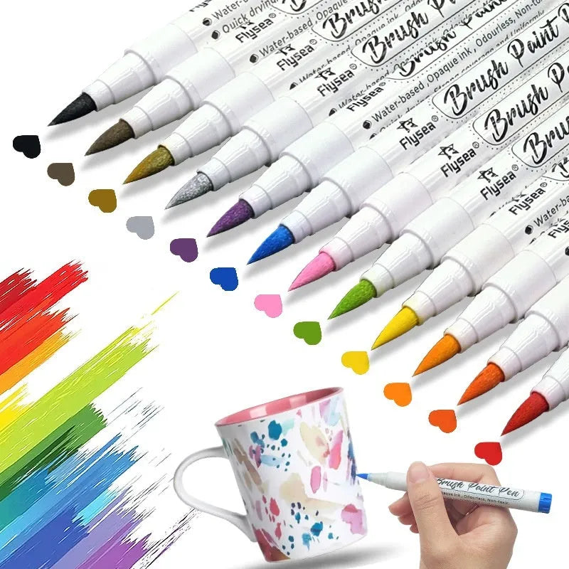 Set of soft head gouache marker pens for pressure-free hand accounting and card art in multiple colours