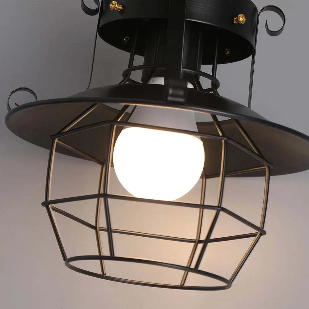 Iron retro single-head lantern-shaped droplight wall lamp with shade.