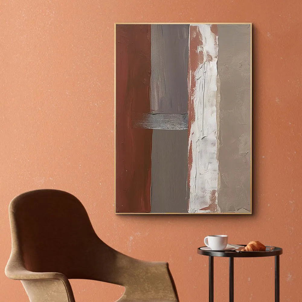 Handmade abstract oil painting on canvas in Morandi colours, rolled frameless vertical wall art