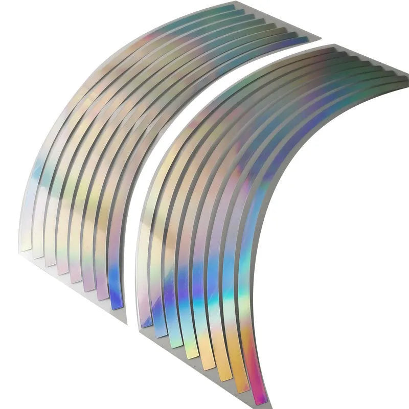 Waterproof laser reflective stickers for car and motorcycle wheel hubs in four different sizes