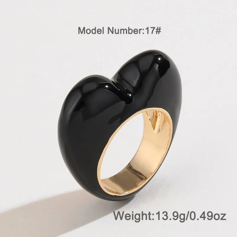 Heart-shaped zinc alloy ring with raised three-dimensional enamel colour design in love theme.