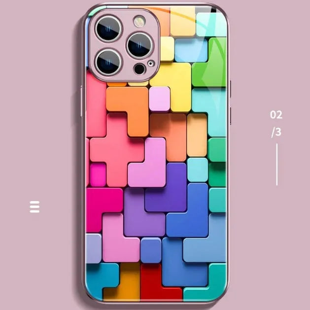 Colour building blocks silicone phone case with cartoon geometric design for iPhone models