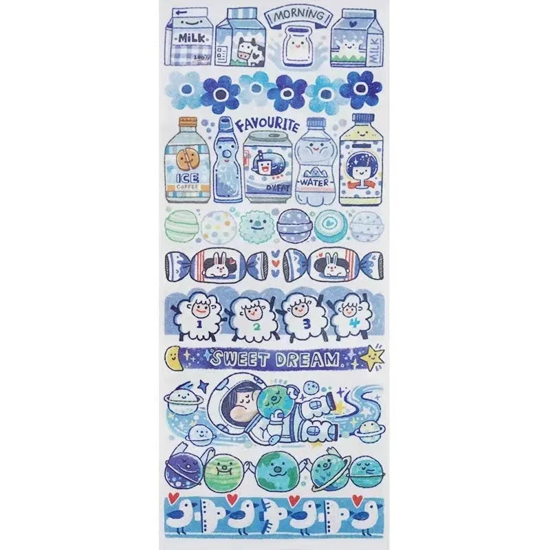 Sheet of cute cartoon character stickers printed on Japanese paper.