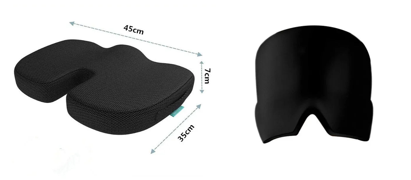 Black elastic ice gel headache relief eye mask shown on a mannequin head, adjustable for 42-66cm circumference.