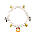 Halloween cat collar with simulated pearl beads in purple ghost pumpkin design