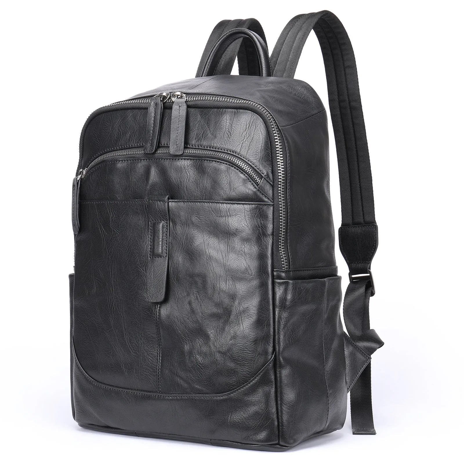 Genuine leather retro backpack in brown with visible sewing thread, waterproof and wear-resistant for daily use