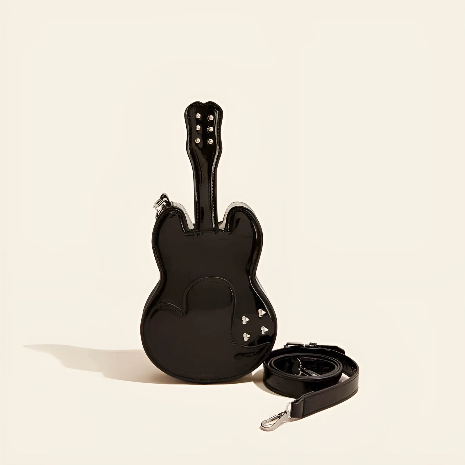 Guitar-shaped creative arts crossbody shoulder bag with adjustable strap in multiple colours