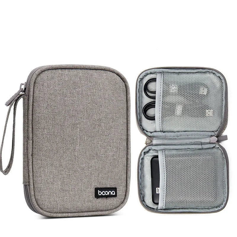 Black and grey Oxford cloth protective cases for 2.5-inch portable hard drives.