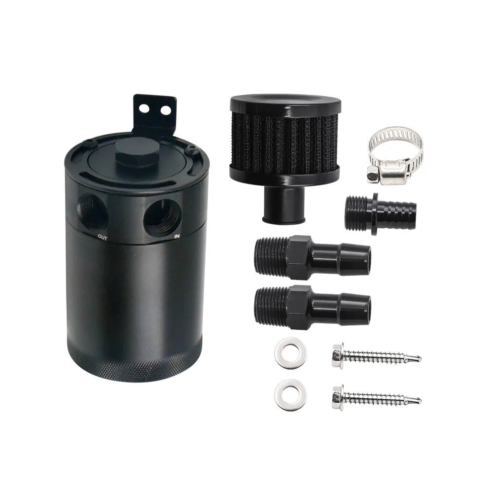 Black and silver aluminium automotive oil pot with two-hole breathable design for workshop use